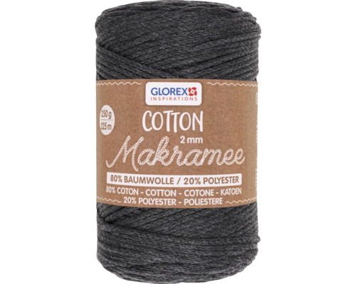 Macramé wol katoen antraciet 2 mm 250 g
