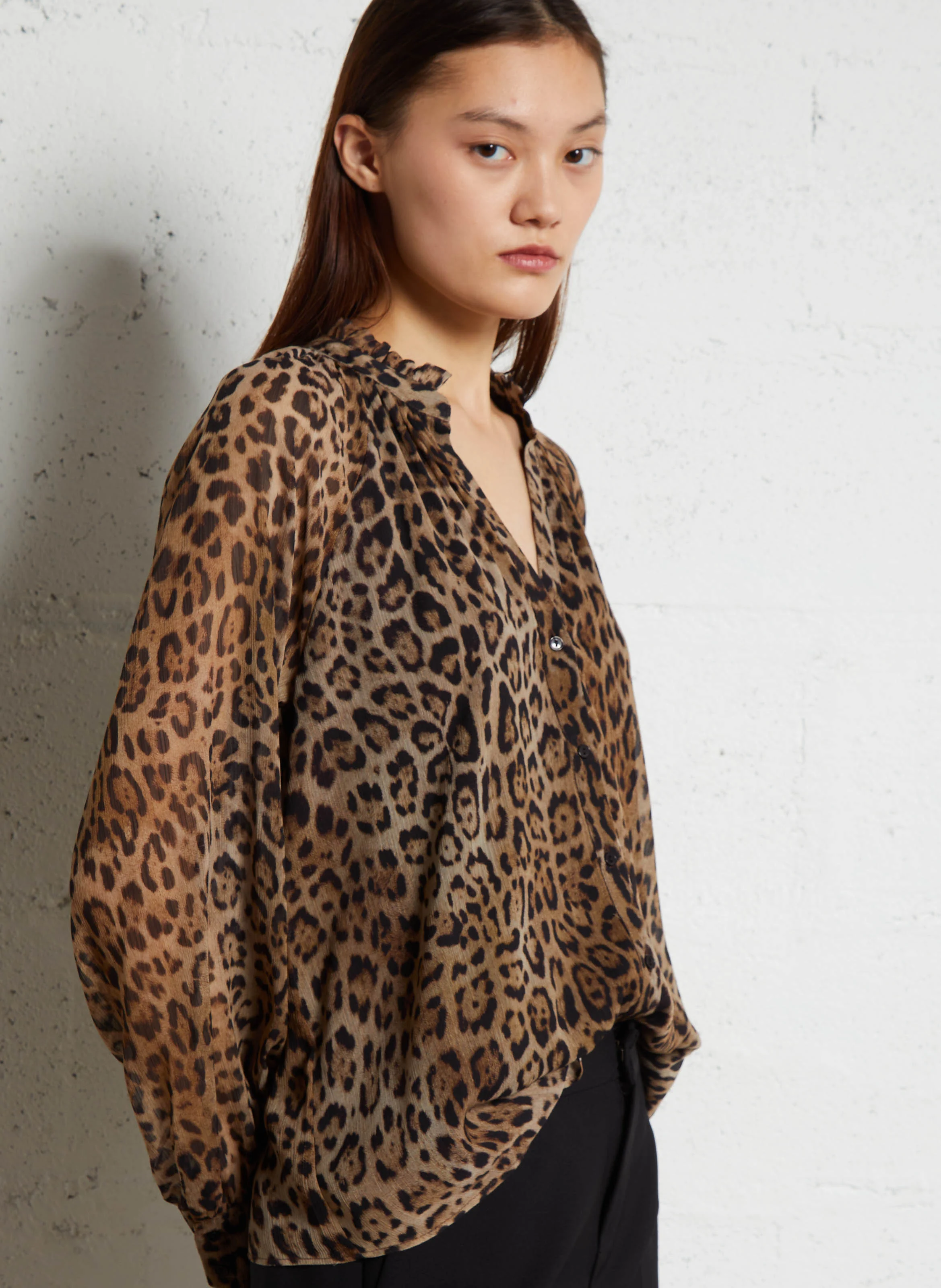 COSLOU - Chemise ample imprimée léopard | Marron