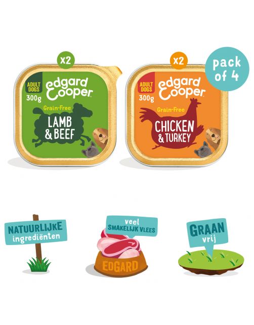 Edgard&Cooper Kuipjes Multipack Adult Chicken Lamb - Hondenvoer - Kip Lam 4x300 g