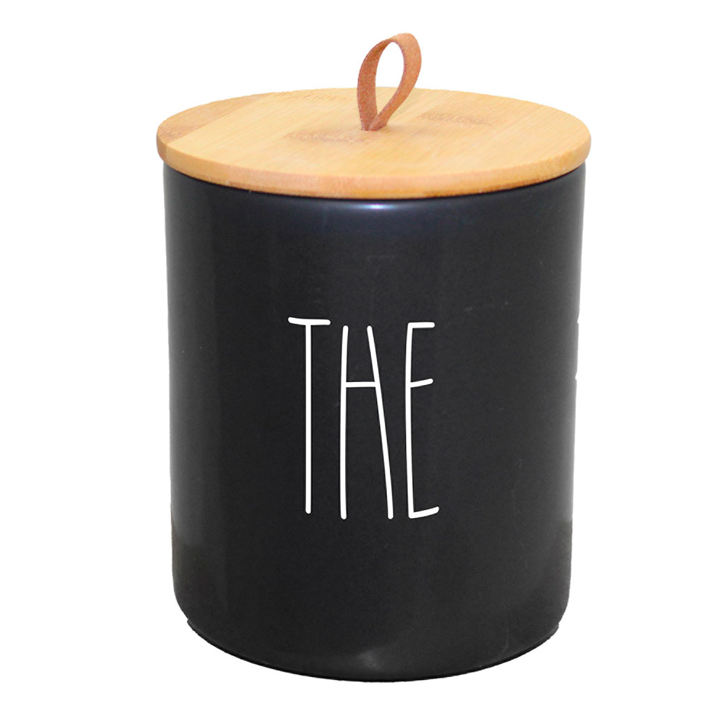 Pot à thé céramique et couvercle bambou noir D 9.6x13cm