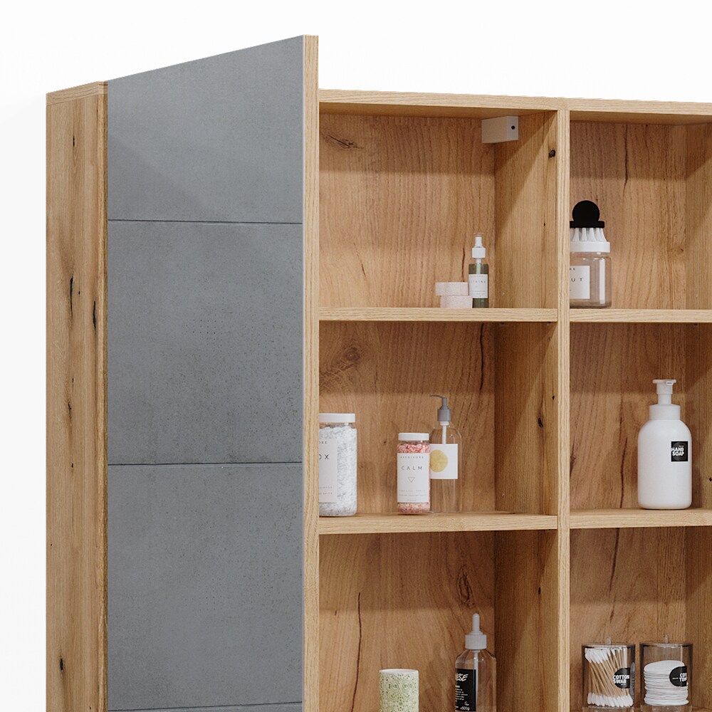 Vicco Spiegelschrank für Badezimmer Rudi 90 x 80,9 cm, Eiche Evoke, Badschrank