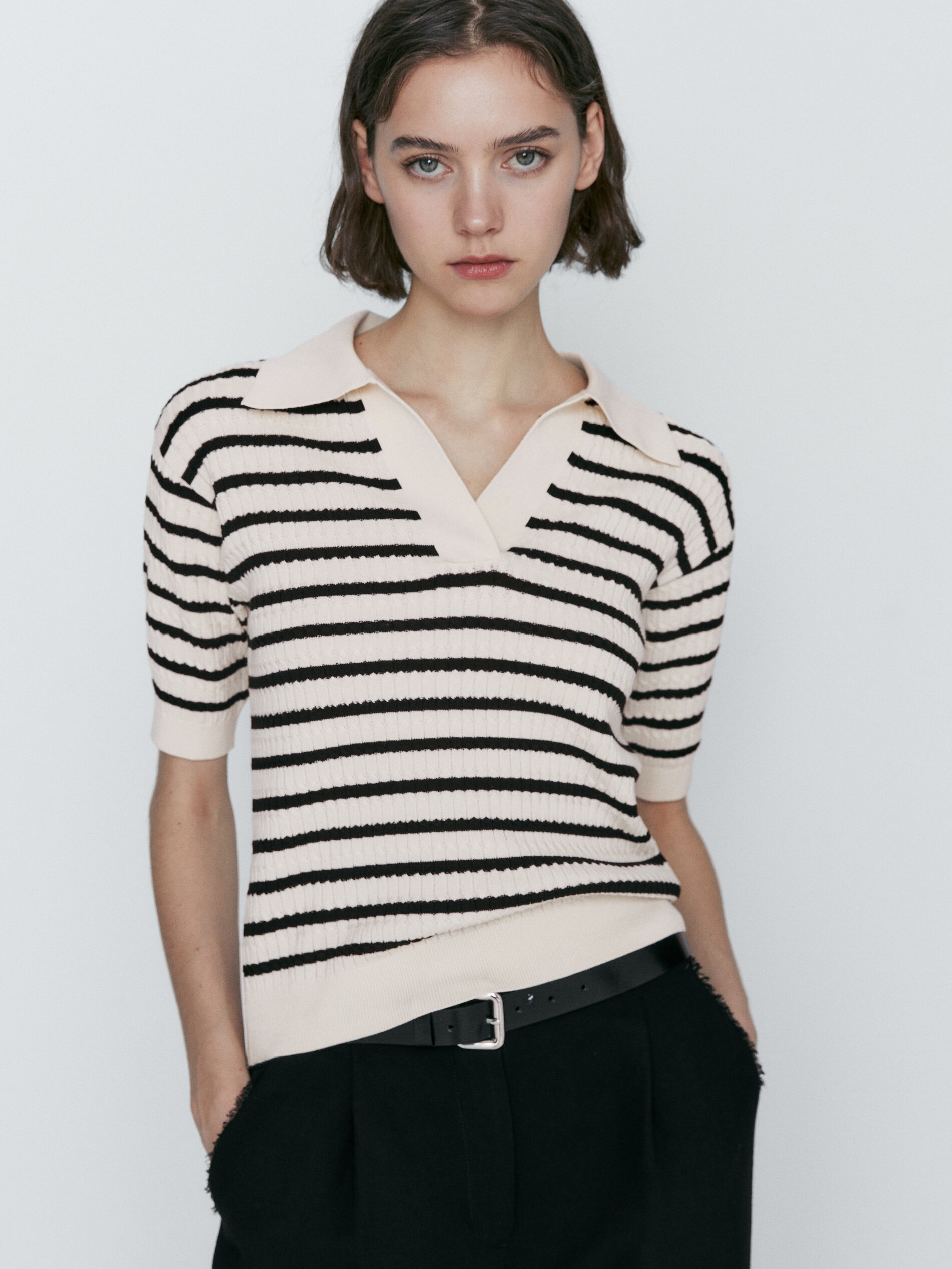 Tranças de malha listrada Jersey Polo - RAW