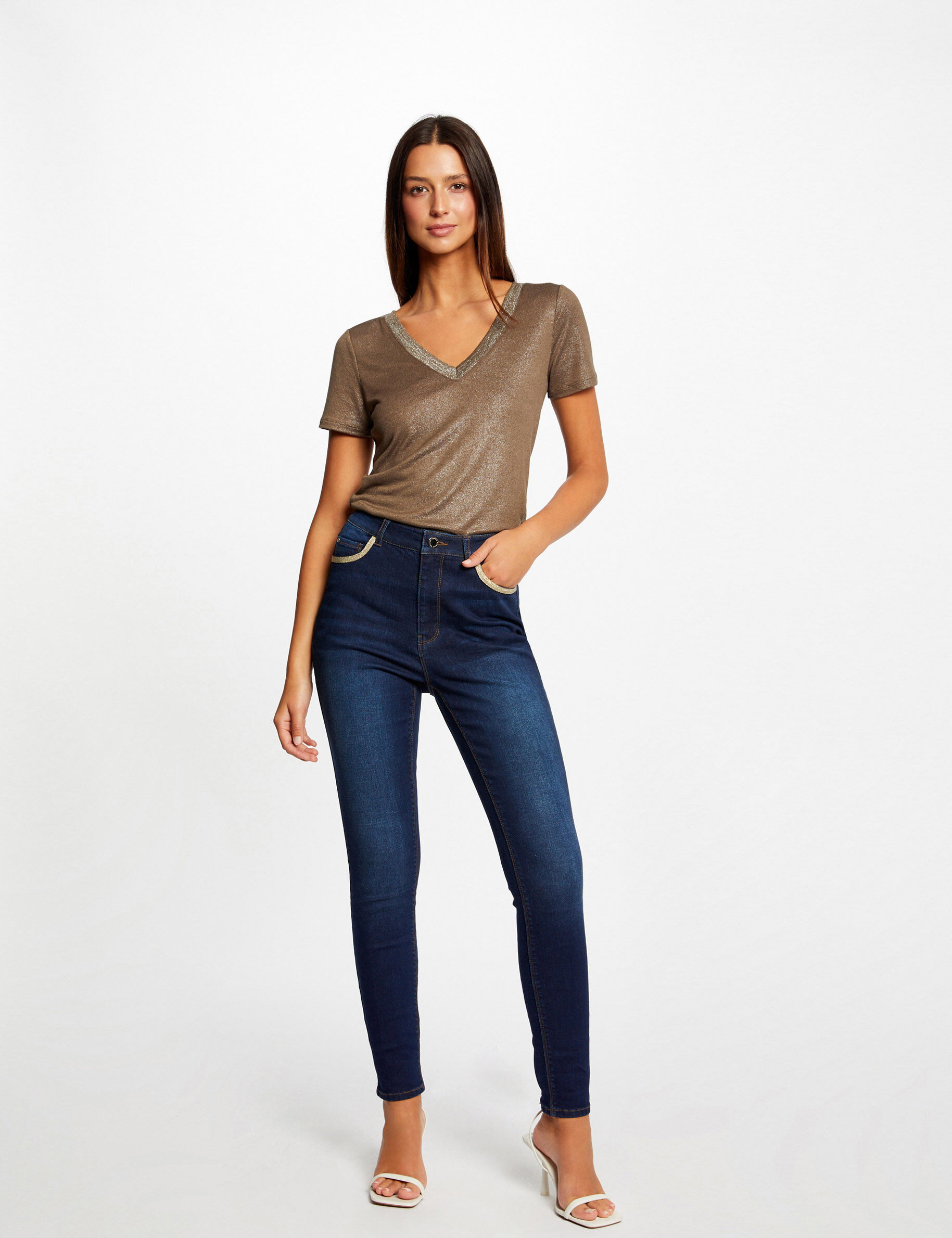 Jeans skinny à bandes métallisées jean brut femme - jean_brut