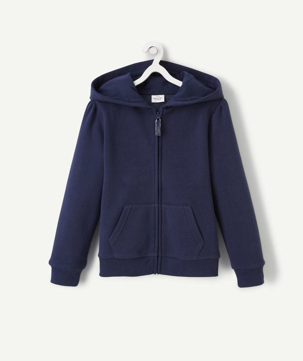 GILET ZIPPÉ À CAPUCHE FILLE EN FIBRES RECYCLÉES BLEU MARINE