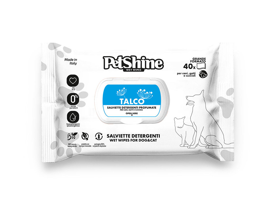 TOALHITAS PARA CÃO PETSHINE TALCO PACK 40 UNIDADES
