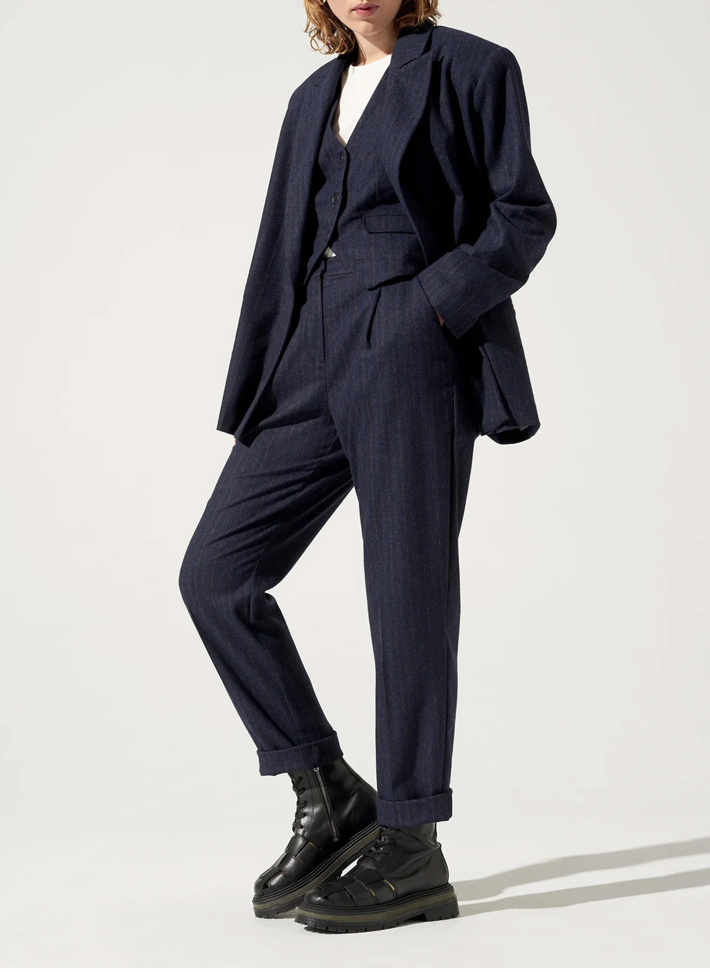 Veste tailleur oversize en laine mélangée | Bleu