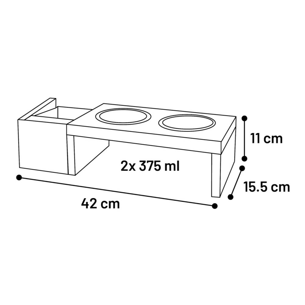 Gamelles avec support bois et bac pour herbe à chat, 42 cm, pour chat