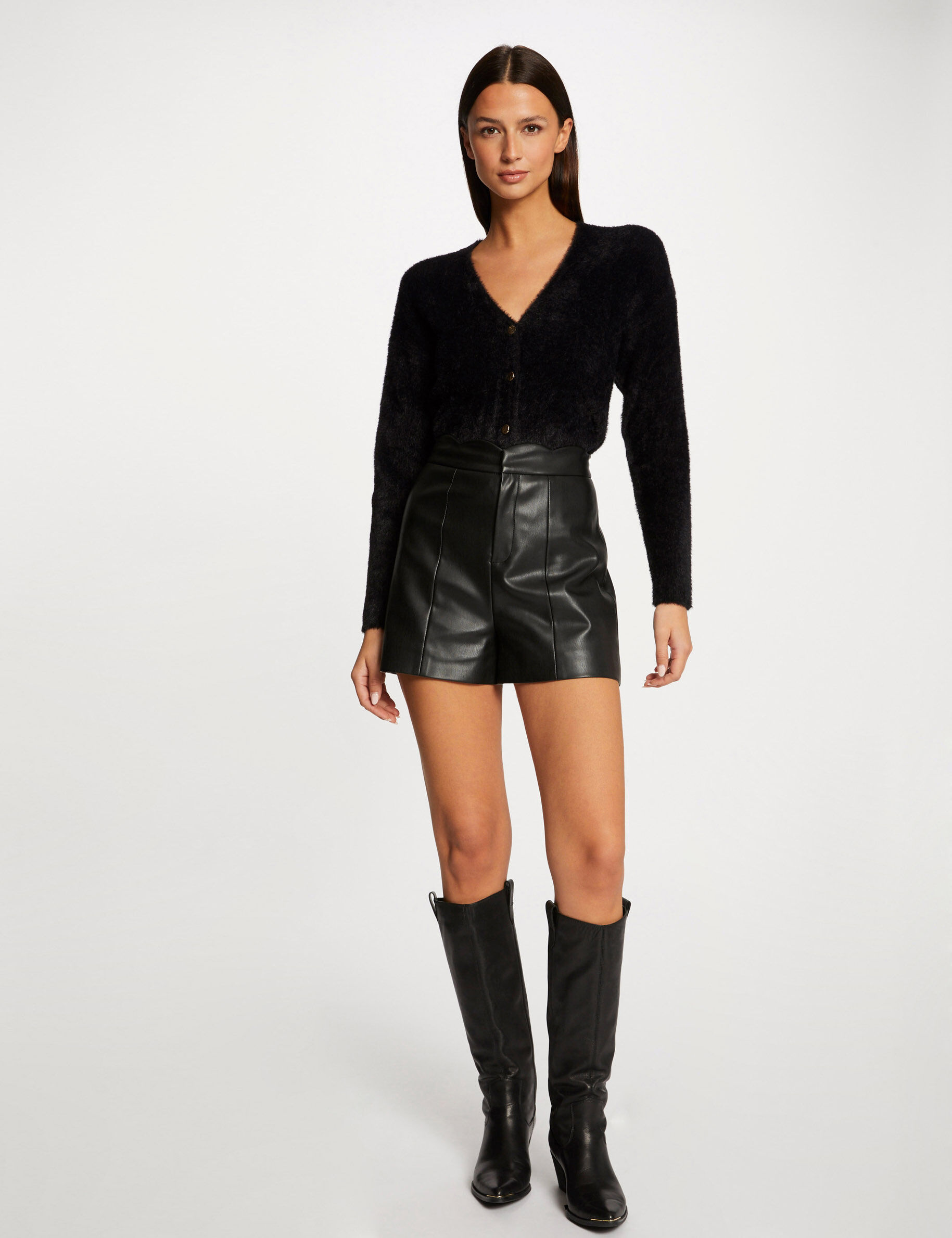 Gilet manches longues avec col en V noir femme - noir