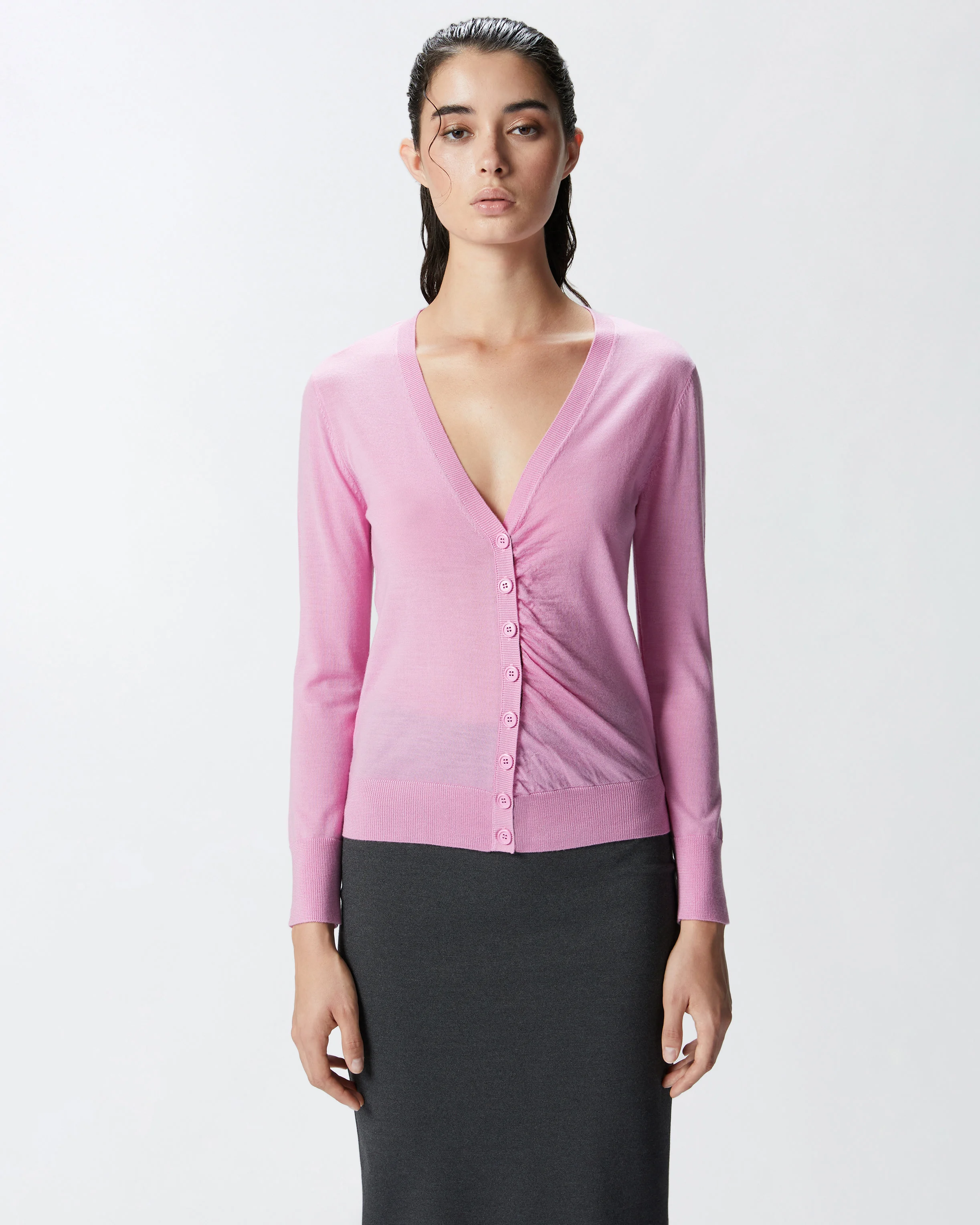 Cardigan ajusté à col v | Rose
