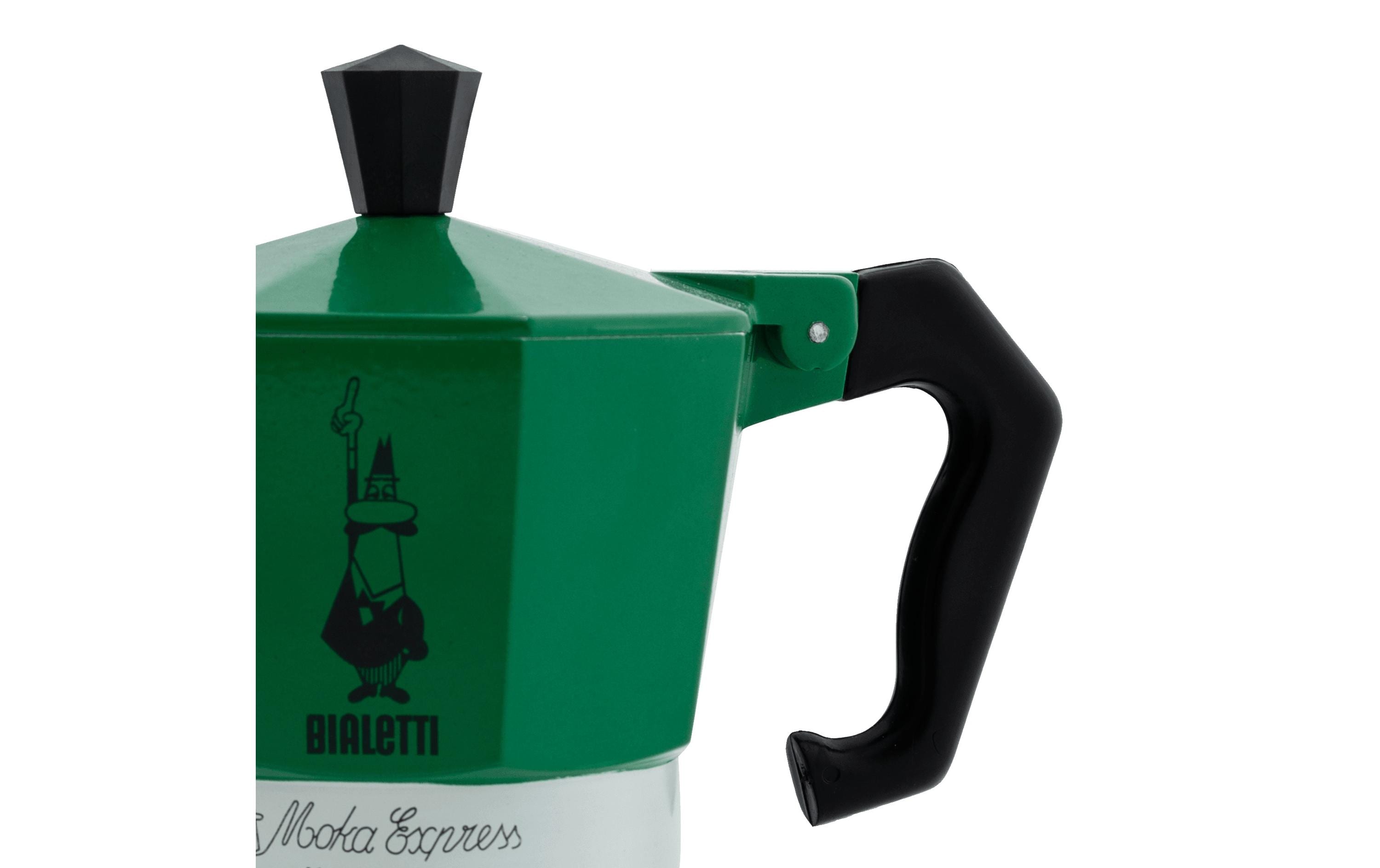 Espressokocher Moka Express Italia 6 Tassen, Grün/Rot/WeissItalienische Espressokanne – ein Design-Klassiker