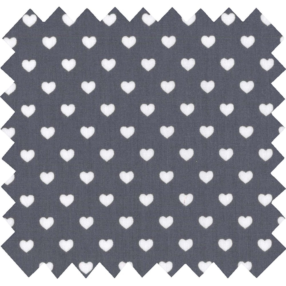 Tissu Coton Au Mètre Ex2234 Coeurs Blanc Gris Bleu