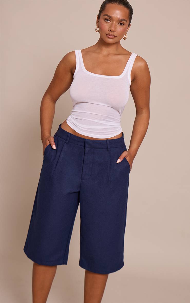 Bleu Marine Short Long Ligne Aspect Laine Shape