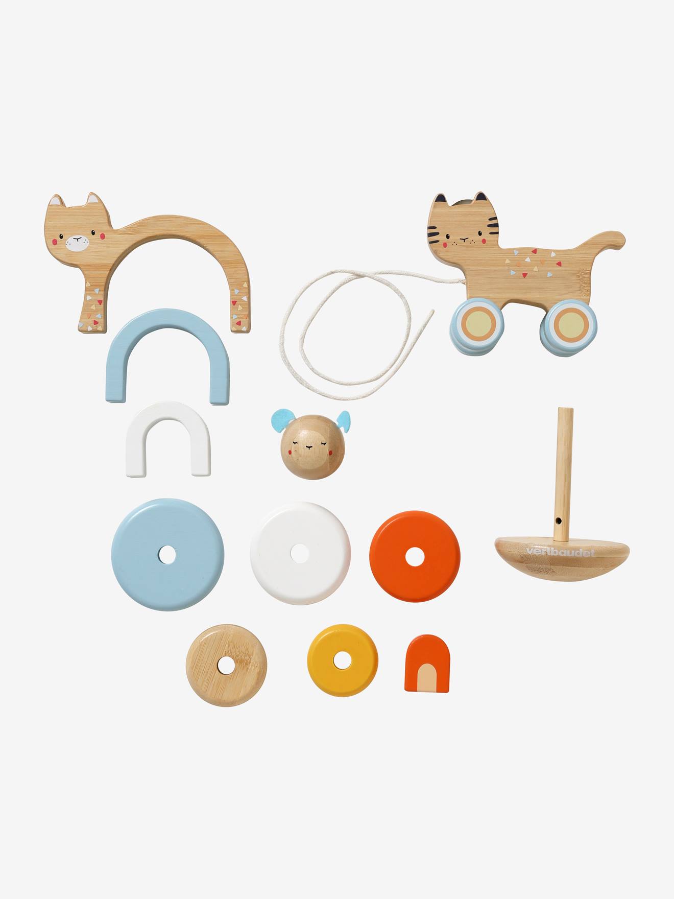 Conjunto de 3 brinquedos de bambu multicoloridos