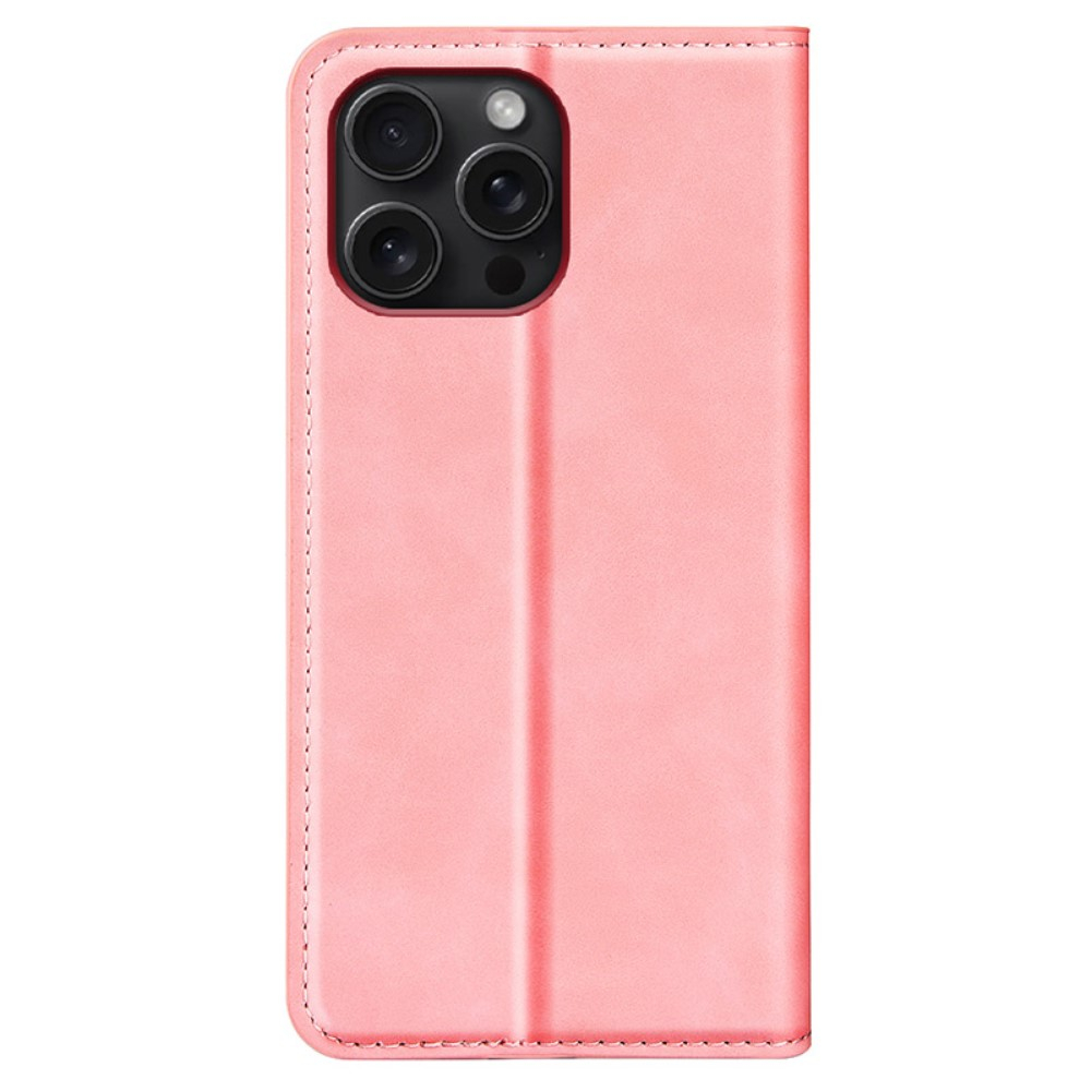 iPhone 16 Pro Max Vintage Leder Tasche Flip Cover Fashion Design - Rosa