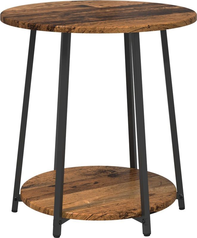 vidaXL - Bijzettafel 2-Pack - Gevlochten Hout - Metaal - Ronde Tafel 60 cm