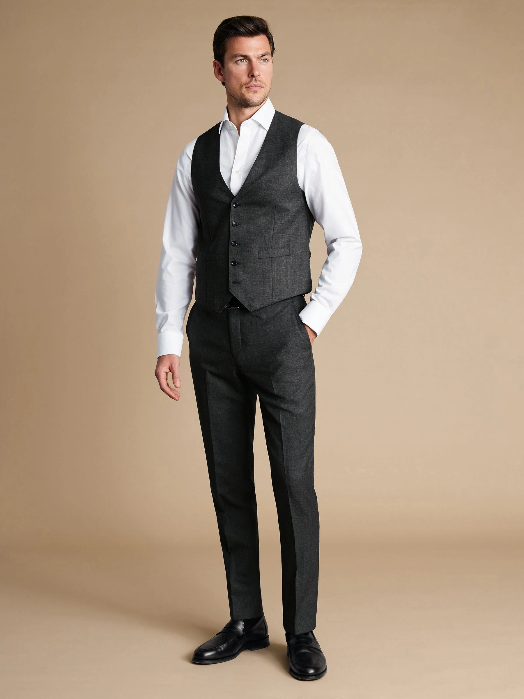 Charles Tyrwhitt Adjustable Fit End on End Travel Suit: Waistcoat