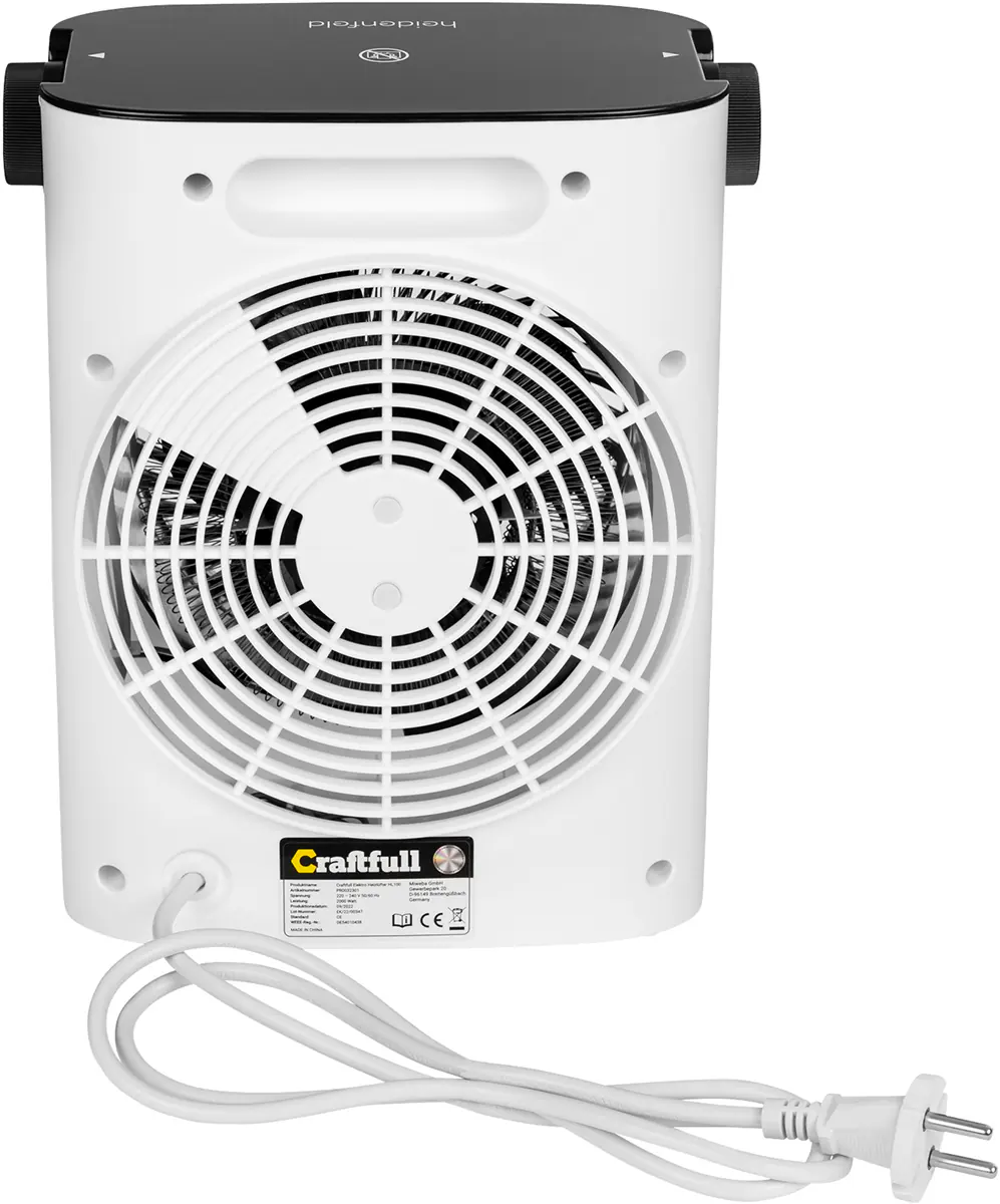 Heidenfeld Heizlüfter HL100, 1000-2000 Watt, Thermostat, Überhitzungsschutz, 25 m², PTC-Elemente