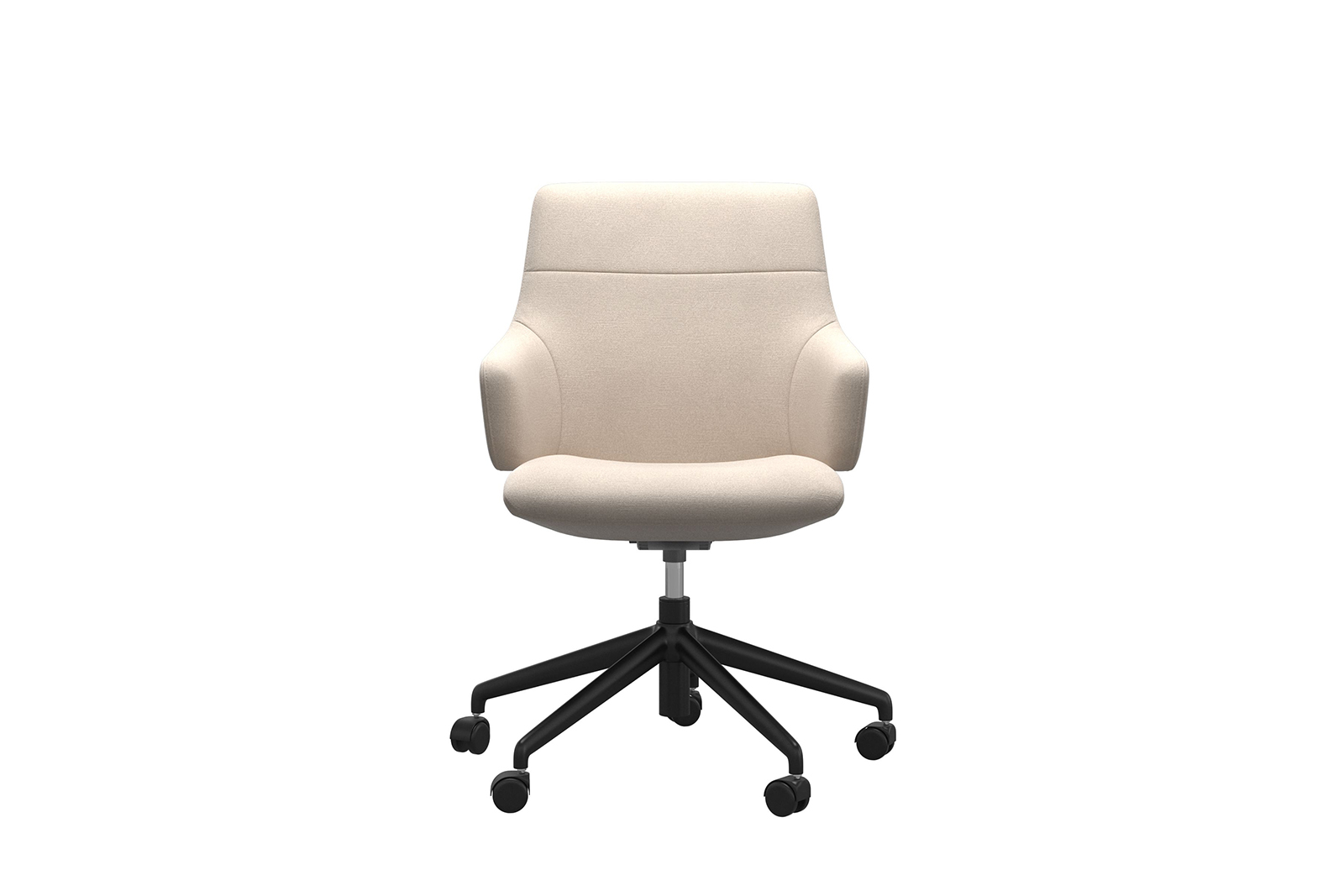 Chilli kontorstol Lav stol i tekstil Magnolia Light Beige med arm og matt sort understell