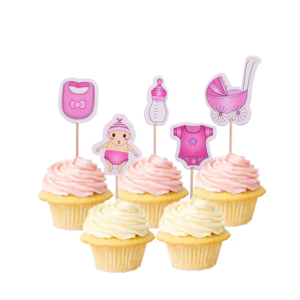 (20-tlg. Set) Kuchenstecker Baby Shower Tortenstecker Topper Dekoration für Torten / Kuchen - Mädchen