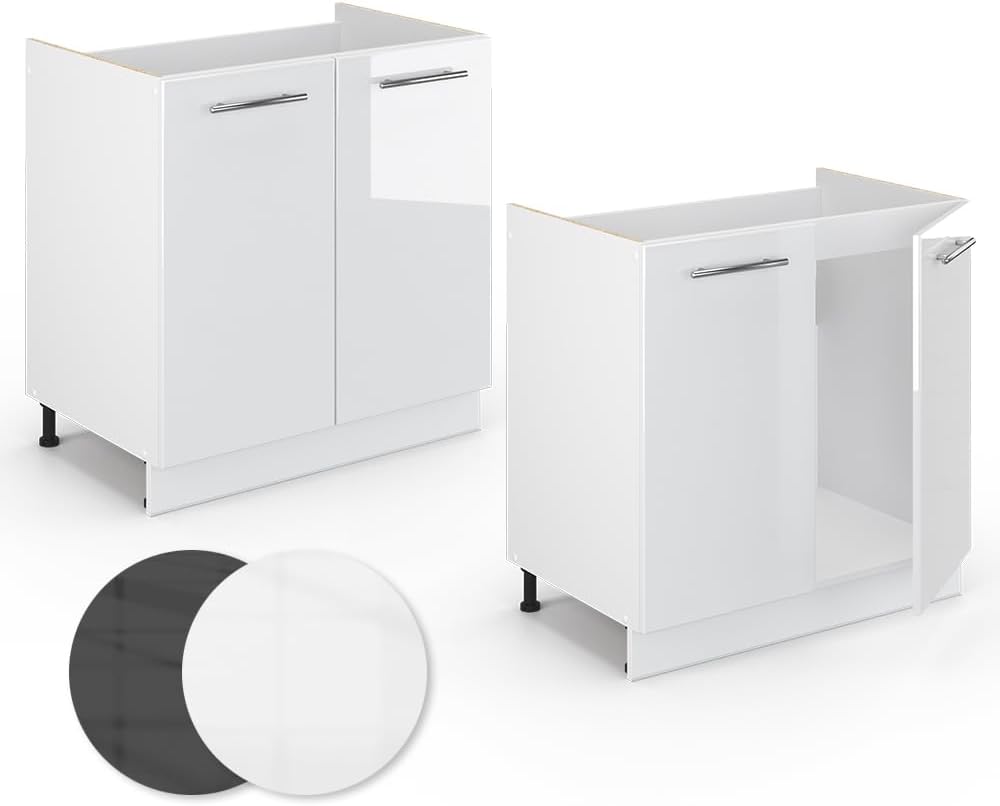 Vicco Spülenunterschrank Fame-Line, Weiß Hochglanz/Weiß, 80 cm ohne Arbeitsplatte