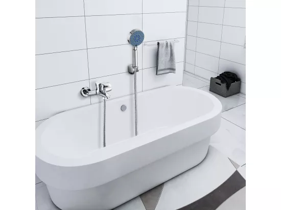 AURALUM MAX Mitigeur Baignoire Chromé,Robinet Baignoire avec Douchette 5 Jets/Flexible de Douche (1.5m) Support, Mitigeur monocommande Douche Mural