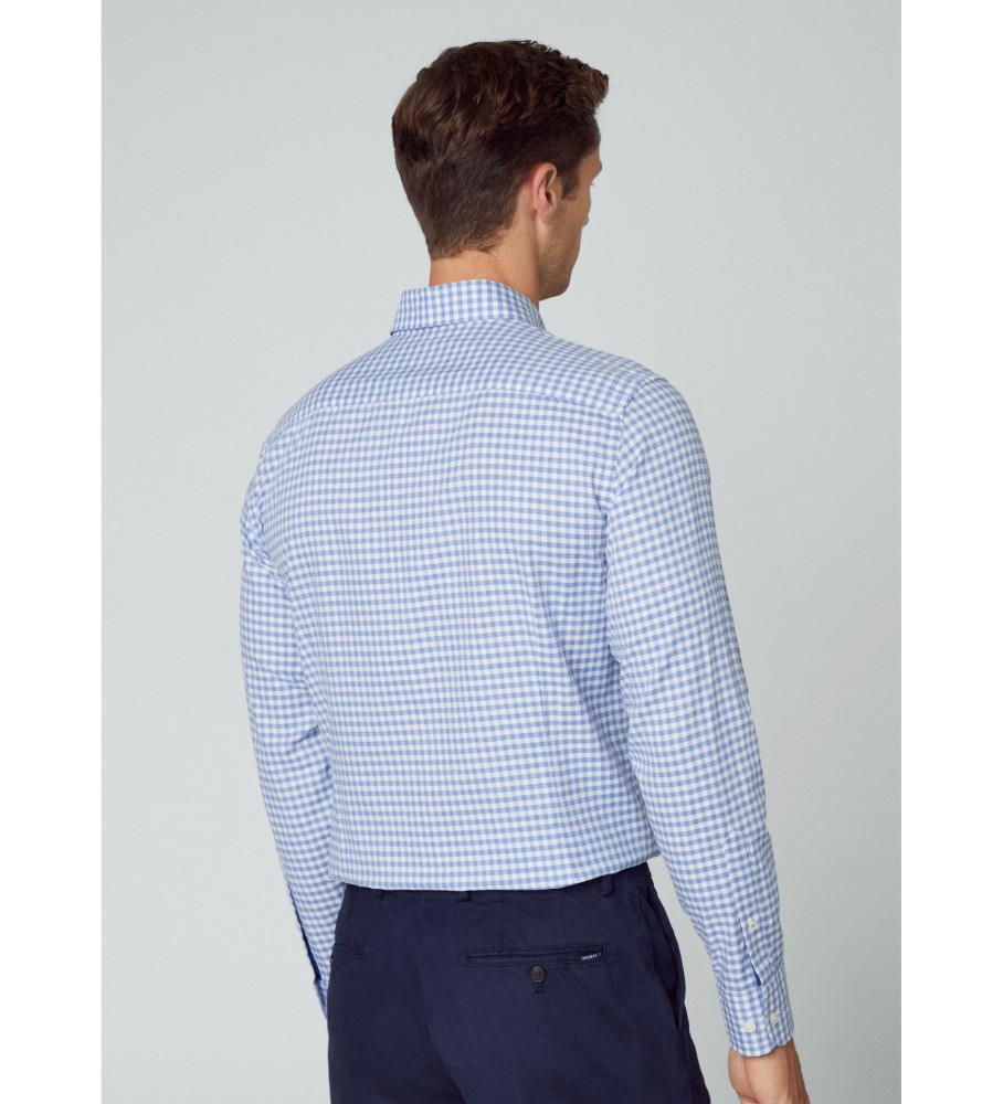 Camisa Hackett Azul com Estampa Xadrez Escovado