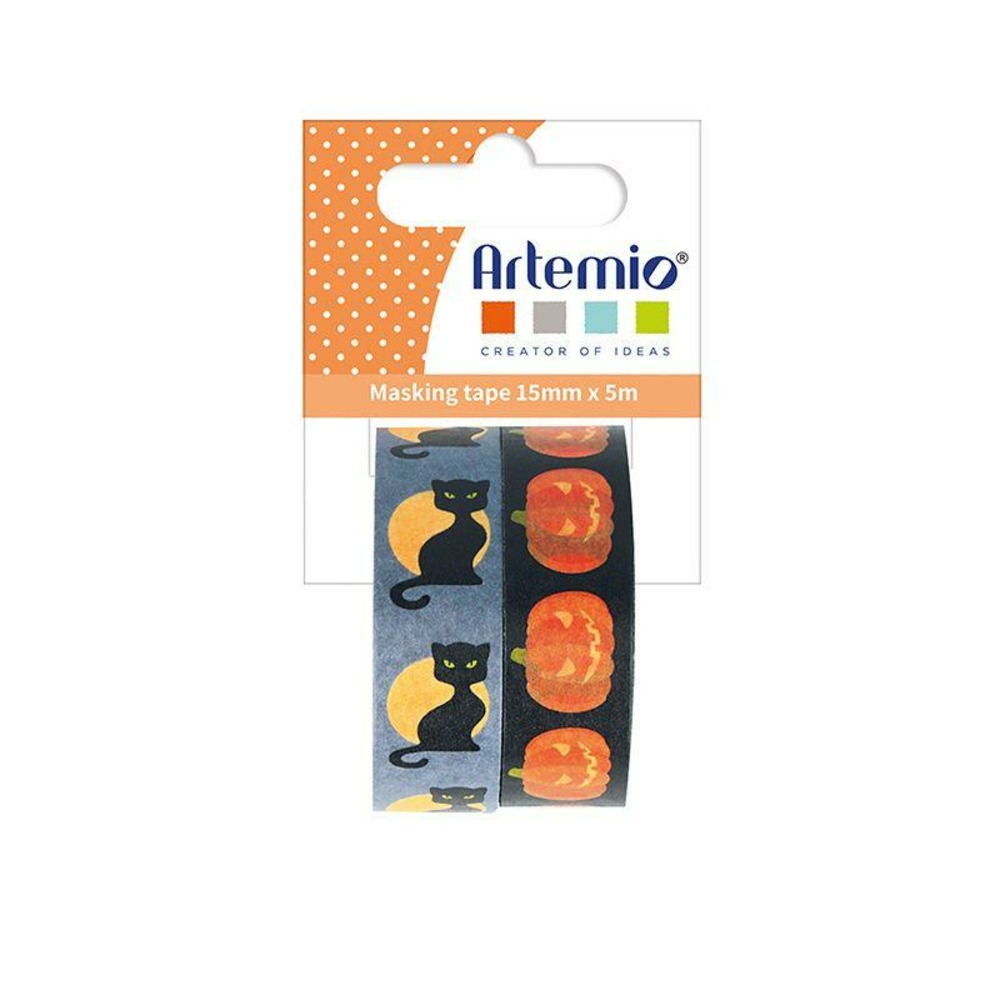 2 masking tape halloween 5 m x 15 mm - citrouille et chat noir