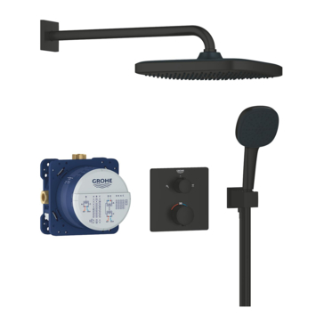 Grohe Precision Thermostat Perfect inbouw douchesysteem met  Vitalio Comfort 250 hoofddouche vierkant Mat Zwart