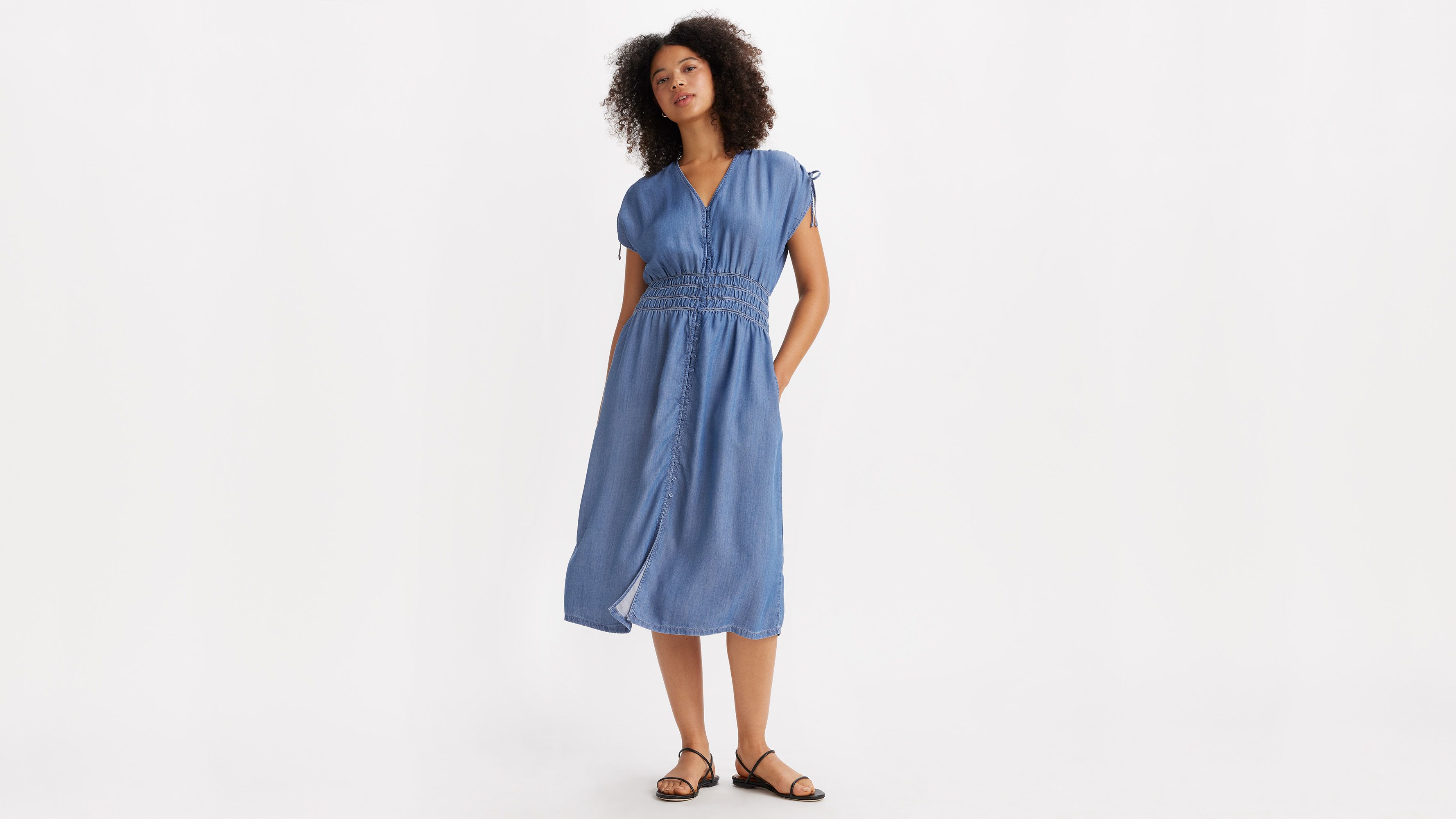 Robe mi-longue Betty Lightweight - New News - Bleu