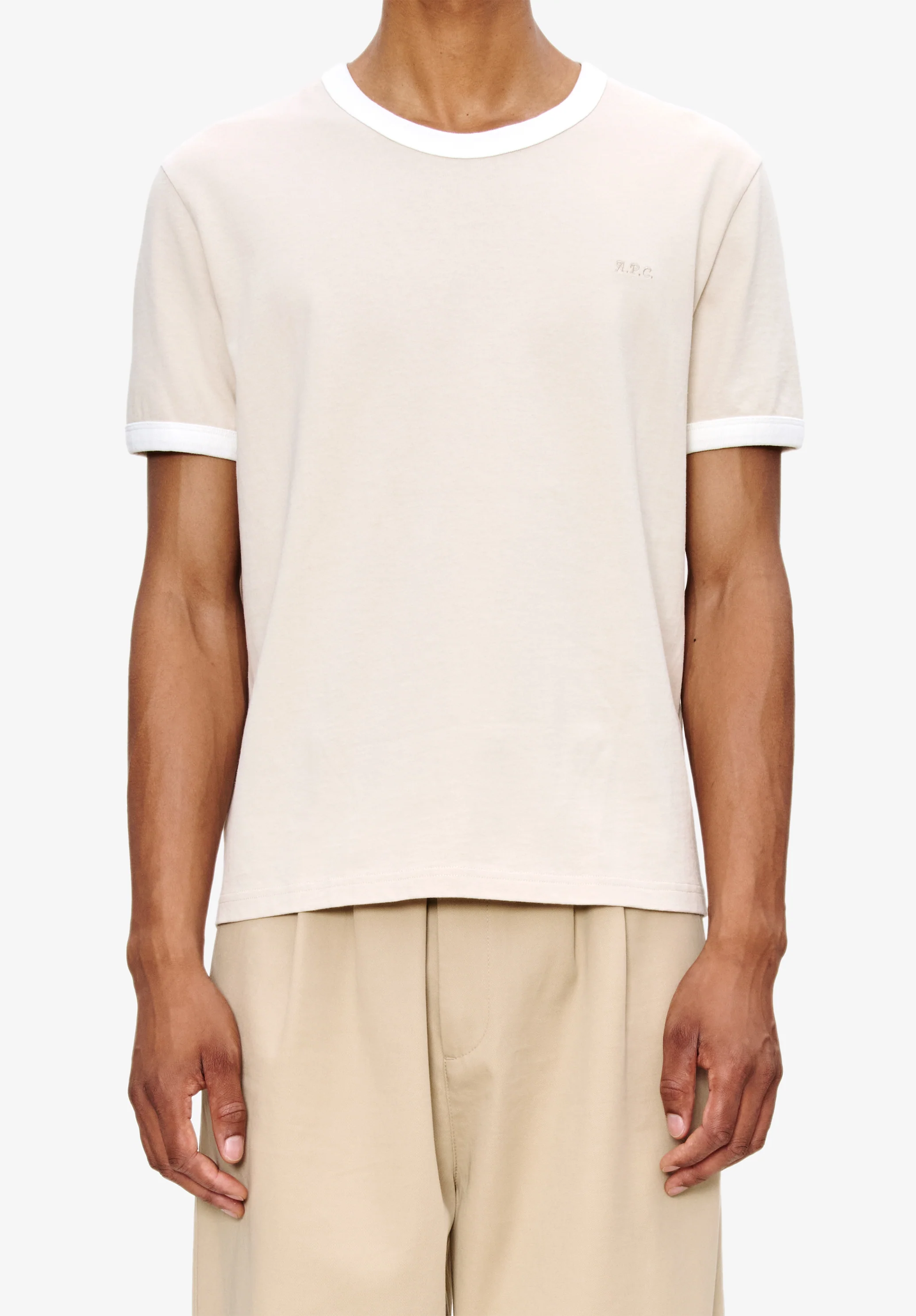 t-shirt manches courtes contrasté - Mastic