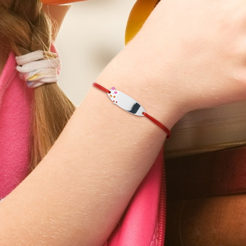 Bracelet GOURMETTE FLEURS - Nylon rouge - Argent 925