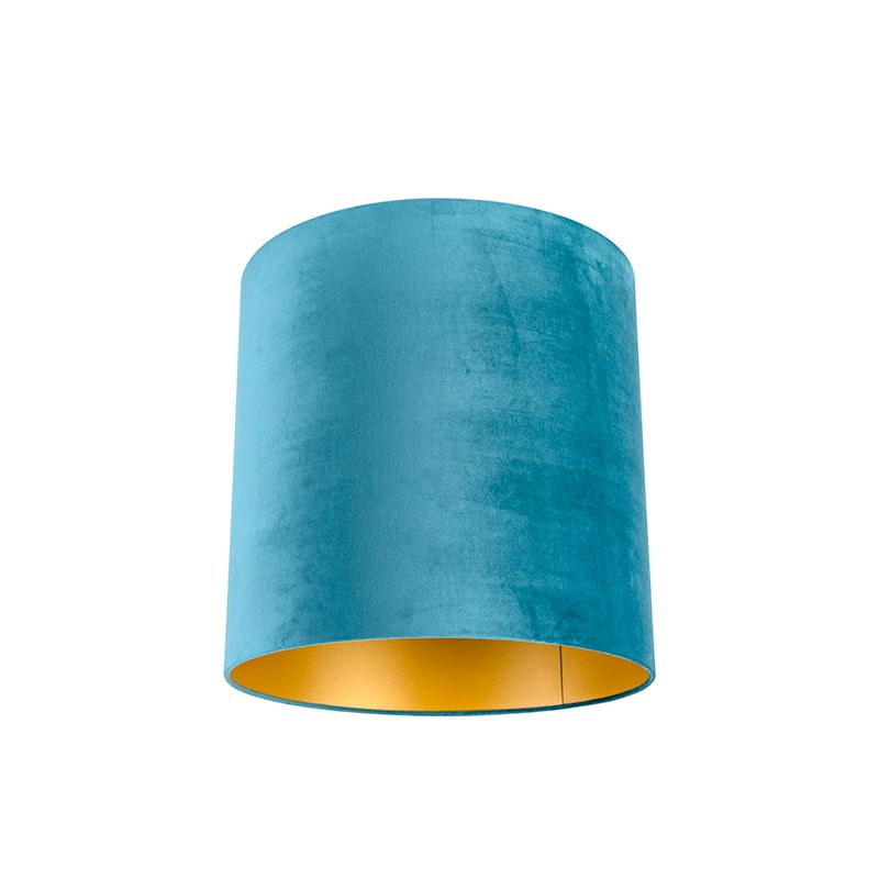 Velours lampenkap blauw 40/40/40 met gouden binnenkant