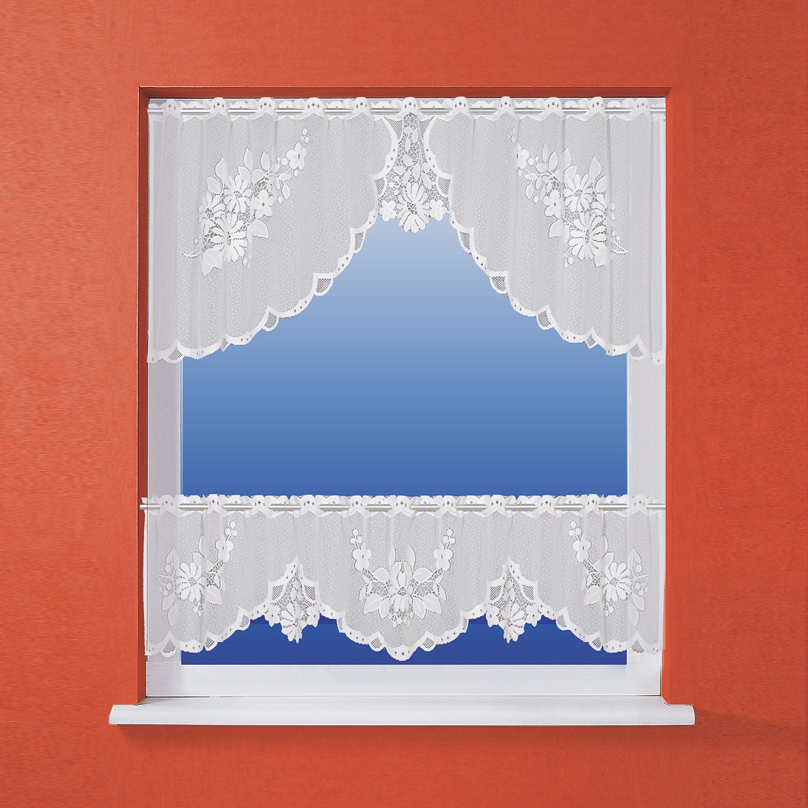 Gardine - Jacquard - C-Bogen-Set - weiß - 140/30+50 cm