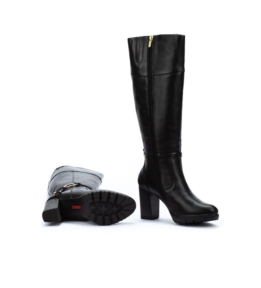 Botas Pikolinos Connelly em couro, pretas - Altura do salto: 9 cm -