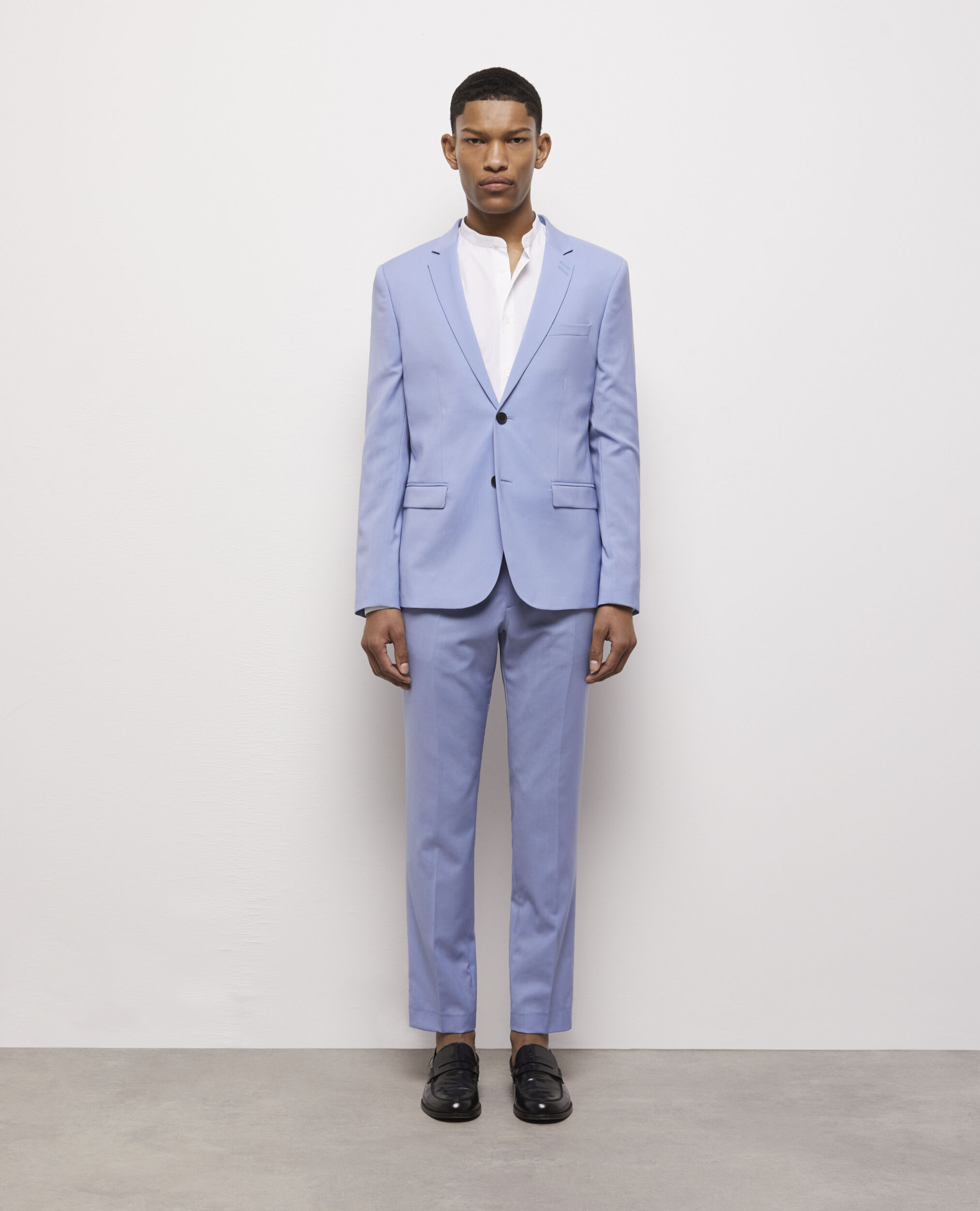 Veste de costume bleue en laine fil à fil