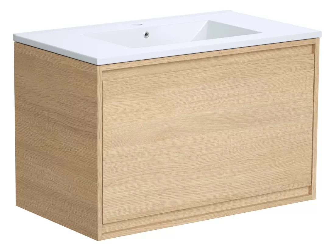 Meuble de salle de bain suspendu avec vasque à encastrer - Placage chêne - 80 cm - MESLIVA