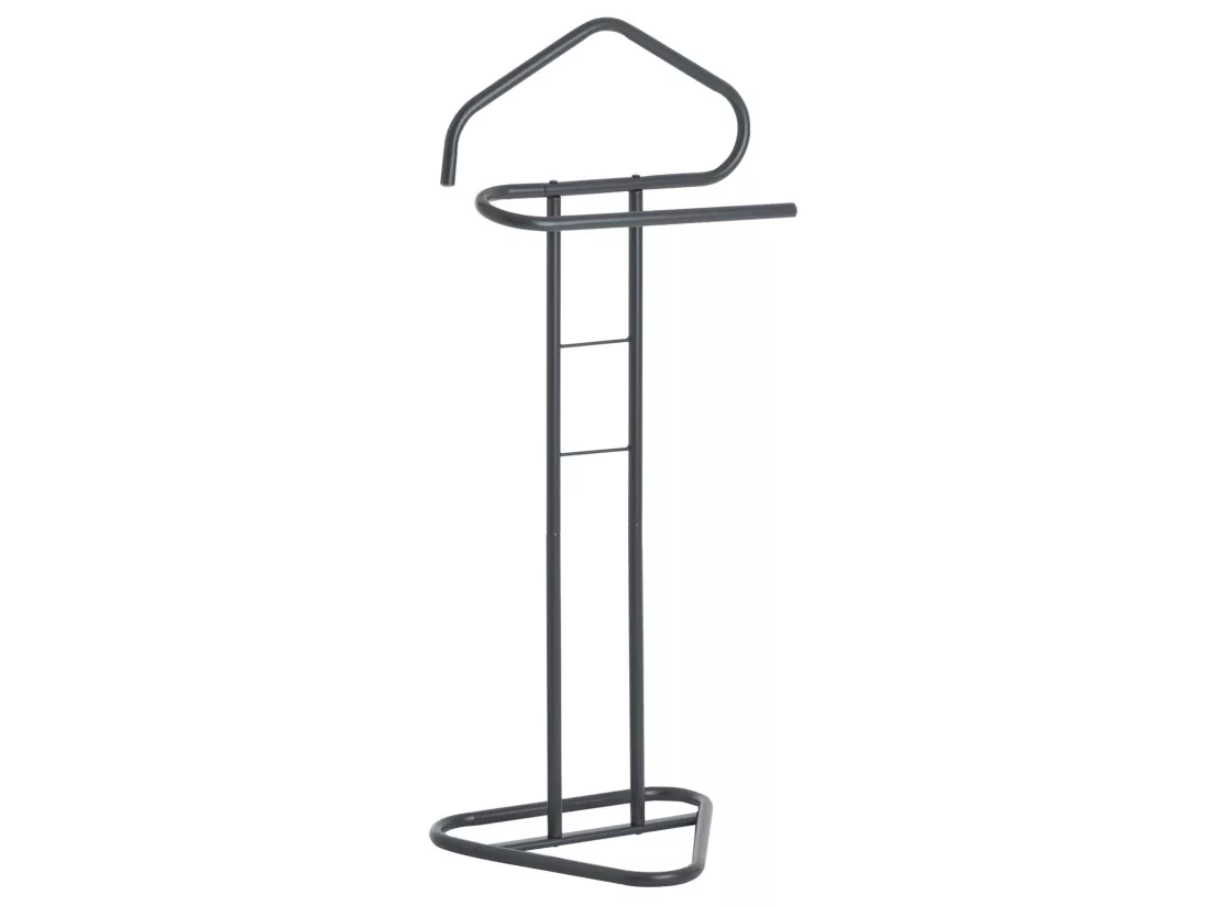 Valet de chambre valet de nuit CAMILO chevalet de nuit avec cintre pour veste et portant pour pantalons, en métal laqué gris