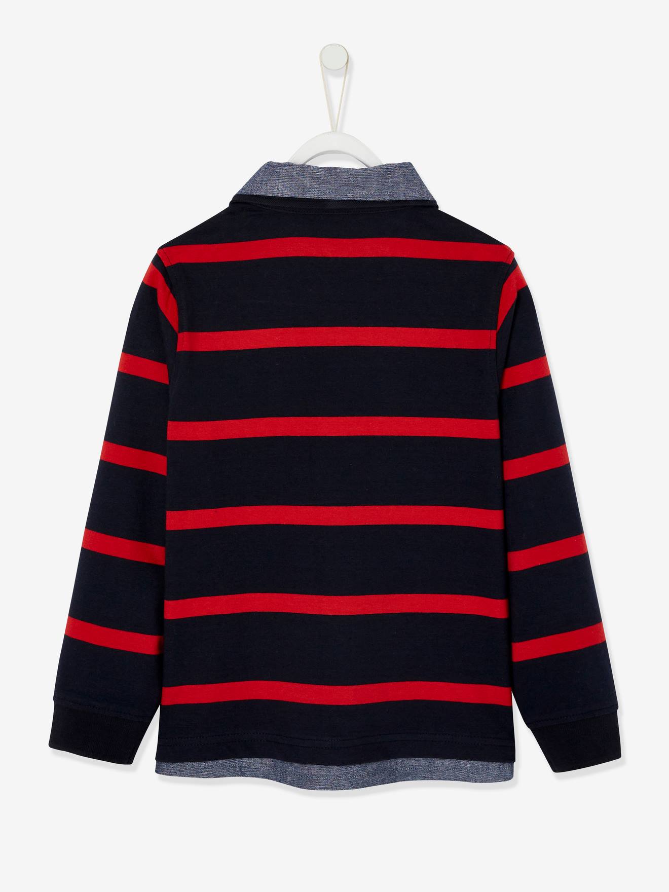 Camisa polo listrada azul marinho com efeito 2 em 1 para meninos