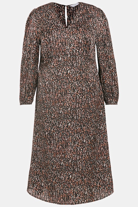 Midikleid, A-Line, Allover Print, V-Ausschnitt, Langarm