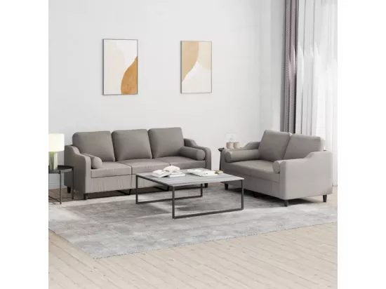 Ensemble de canapés 2 pcs avec coussins taupe tissu