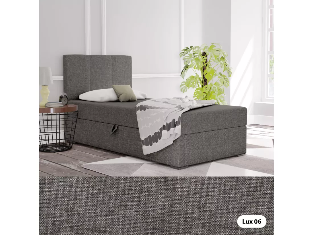 LIT BOXSPRING avec coffre de rangement Monaco Mini Basic côté gauche, 100x200 cm, Lux 06 (Gris foncé)