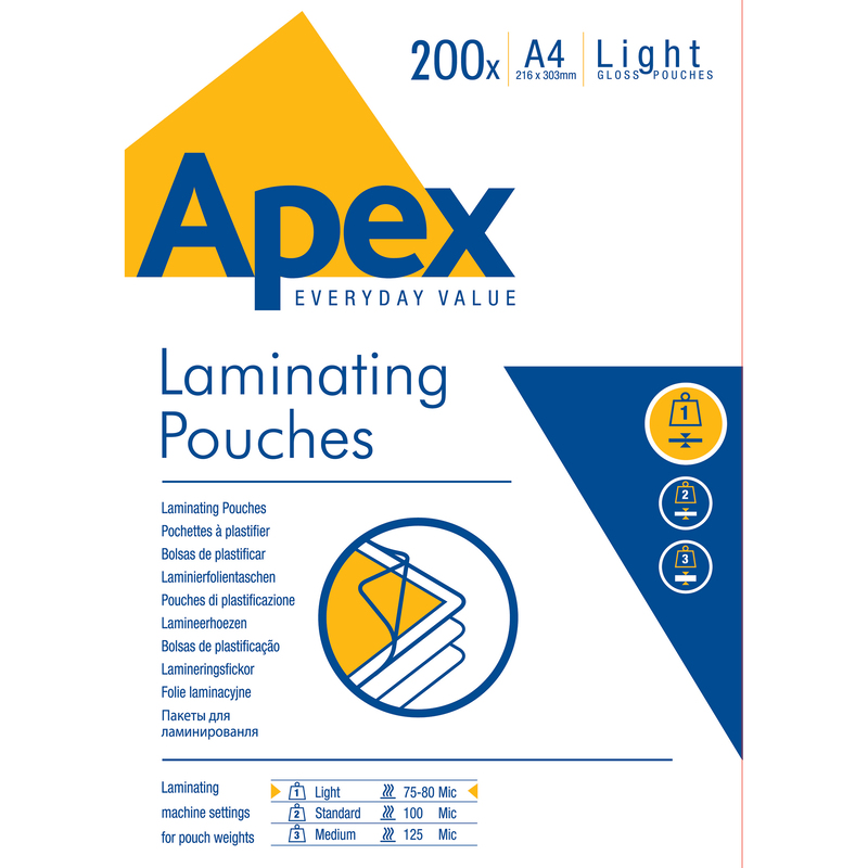 Fellowes Laminierfolien APEX Light Duty, A4, 75 mic, glanz, 200 Stück