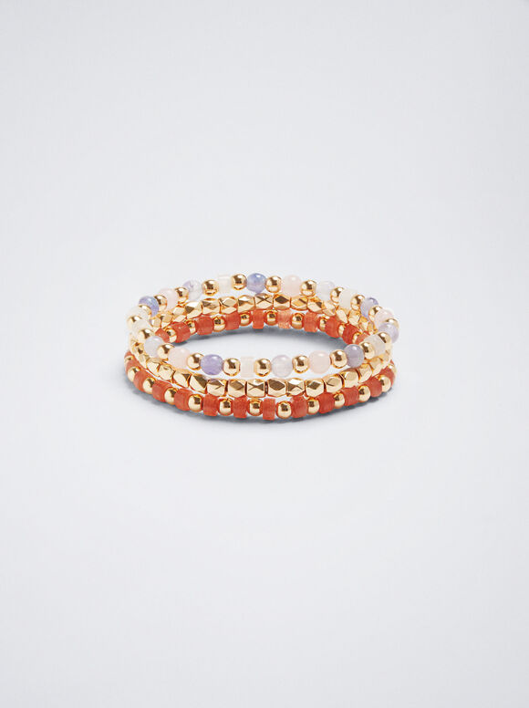 Conjunto de pulseiras elásticas com pedra - Multicolorido