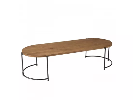 ALIDA - Table basse ovale 163x63cm plateau en bois de teck recyclé