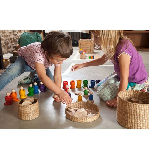 Grapat houten nins® poppetjes met bakjes en schijfjes 15-101