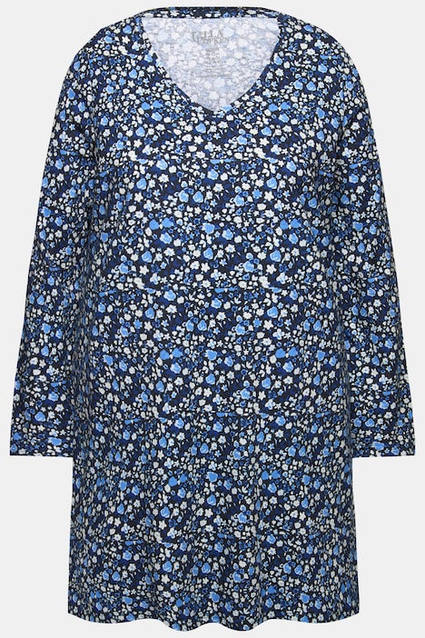 Longshirt, gemustert, A-Linie, V-Ausschnitt, Langarm