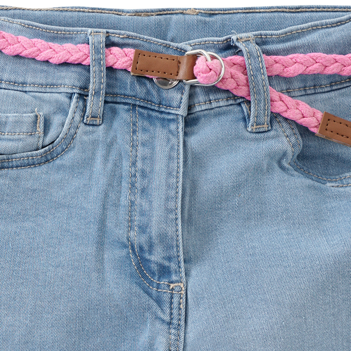 Yigga Mädchen Jeansshorts mit Flechtgürtel hellblau