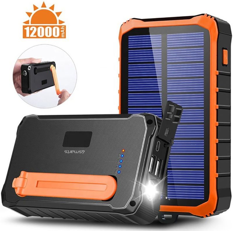 4smarts - Prepper - Powerbank - Zwart - 12000 mAh, 10.50 W, 44.40 Wh, Zonnepaneel, Handcrank