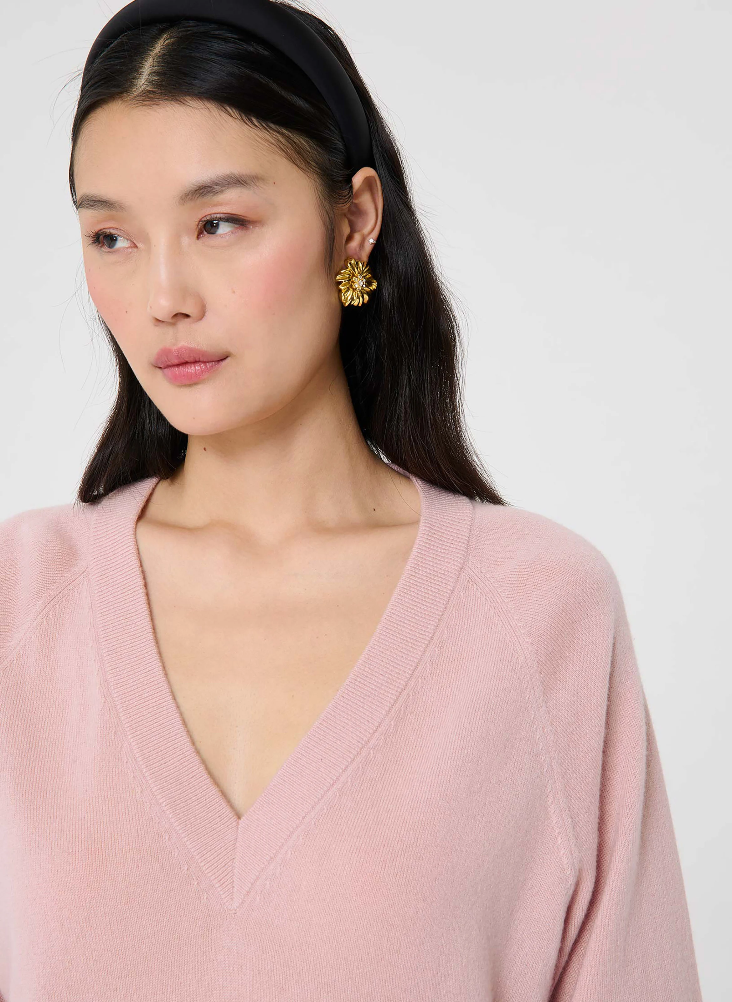 PAZ - Pull col v en cachemire | Rose