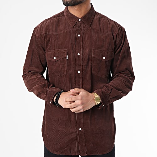 Chemise Manches Longues Velours VE401 Marron Foncé